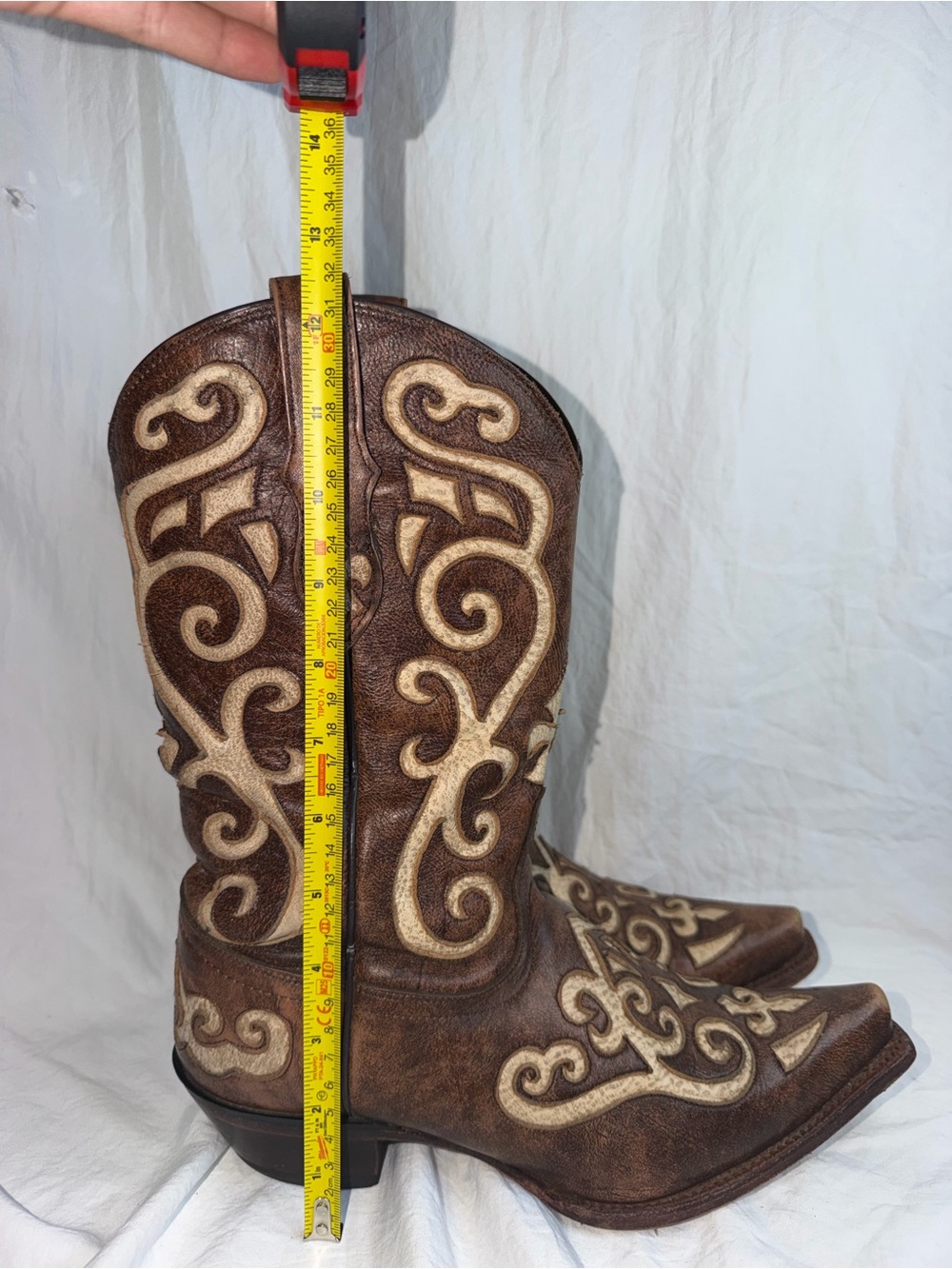 Tony Lama Earth Santa Fe Leather Snip Toe Western Boots VF3024 Size 9B - Picture 9 of 11